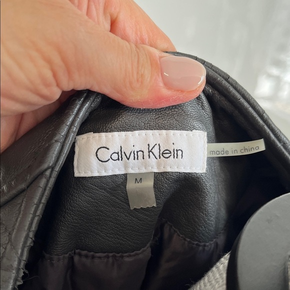 Calvin Klein Charcoal Grey Faux Leather Biker Jacket, Size M - Picture 14 of 16